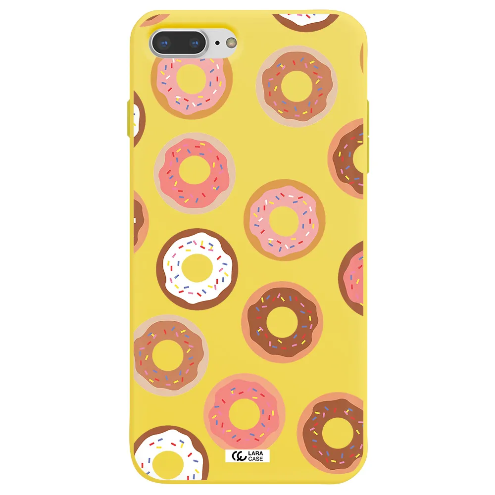 a pattern of donuts with sprinkles Apple iPhone 8 plus Silicone canary yellow Case