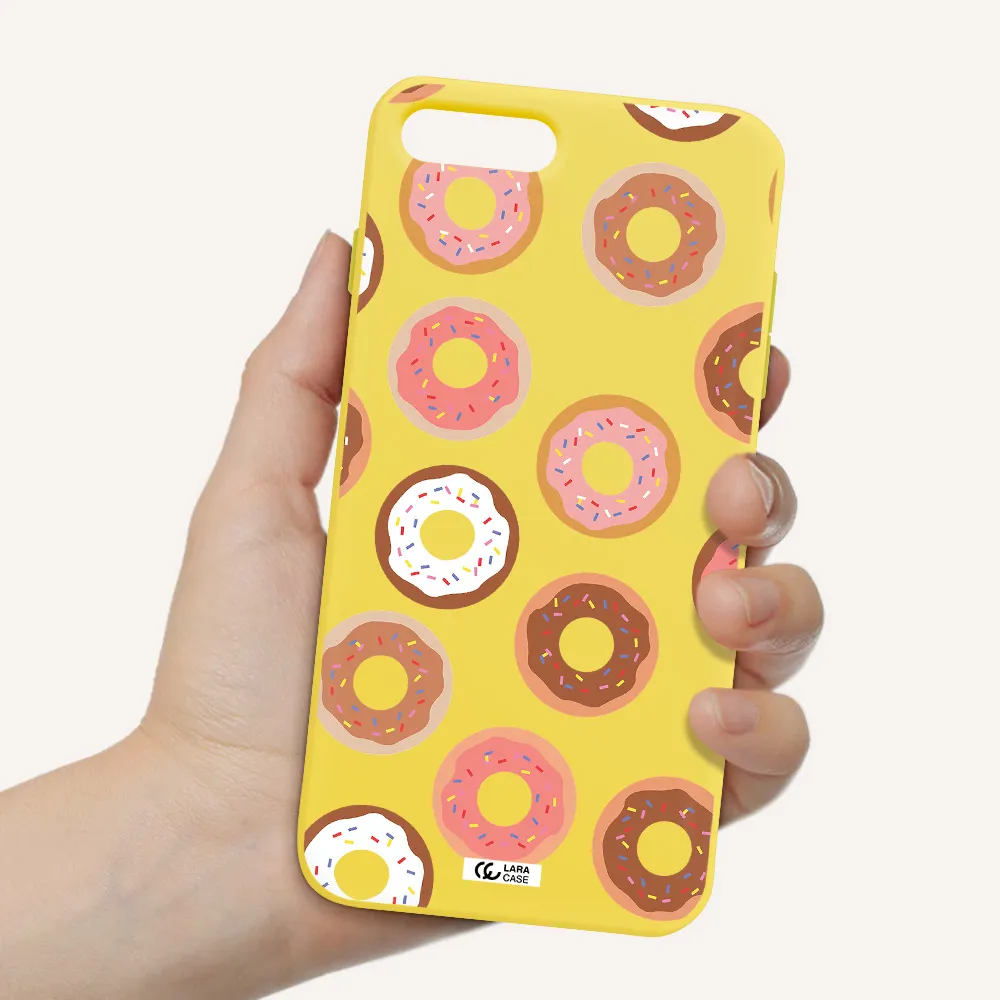 a pattern of donuts with sprinkles Apple iPhone 8 plus Silicone canary yellow Case