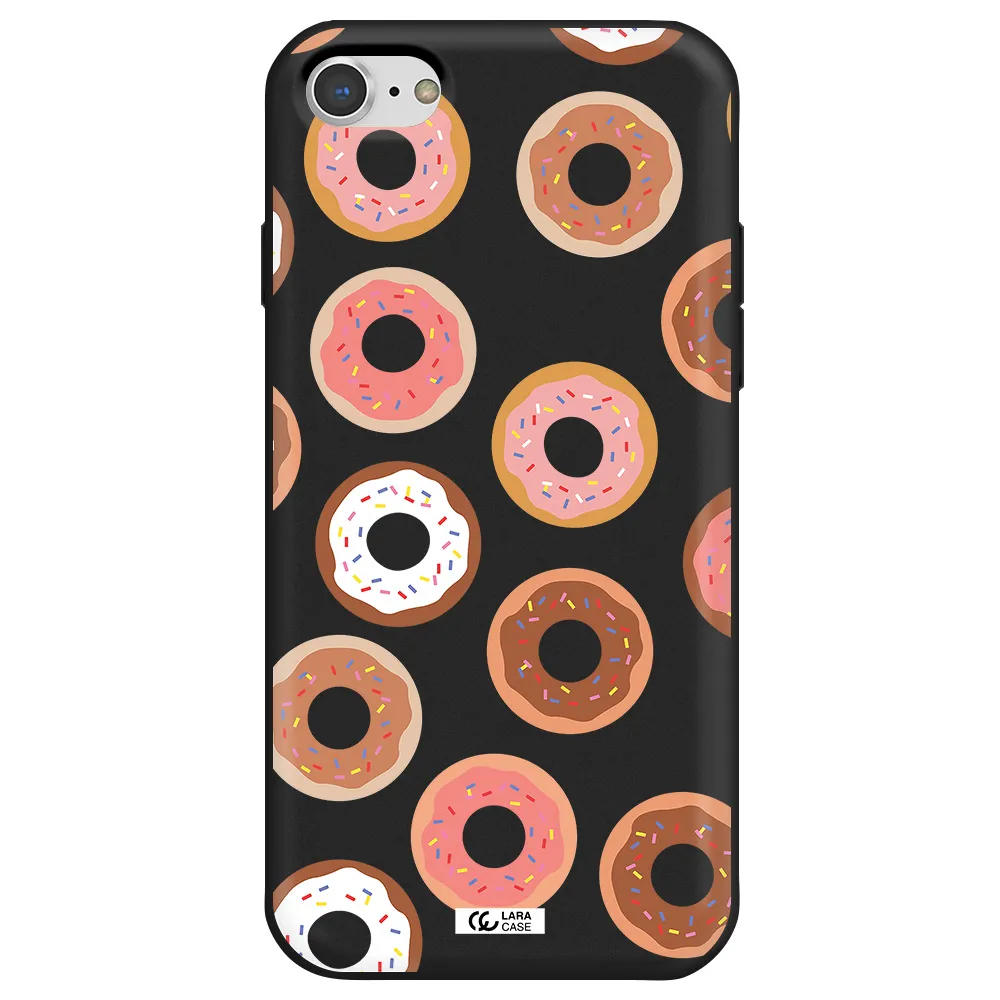 a pattern of donuts with sprinkles Apple iPhone 8 Silicone black Case