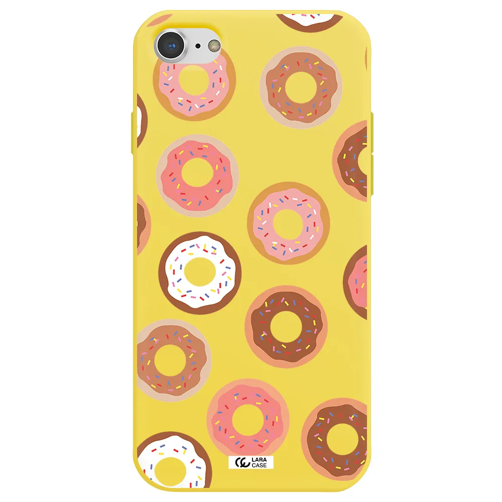 a pattern of donuts with sprinkles Apple iPhone 8 Silicone canary yellow Case