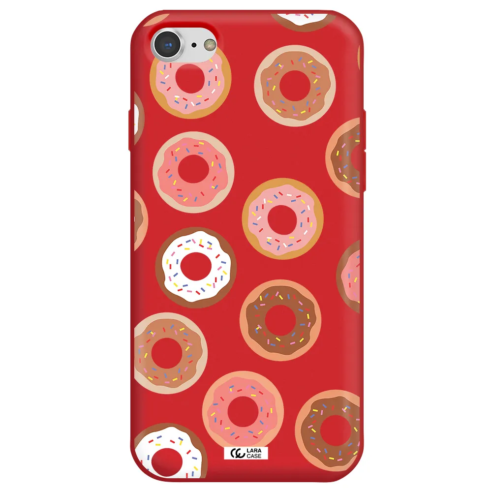 a pattern of donuts with sprinkles Apple iPhone 8 Silicone Imperial Red Case