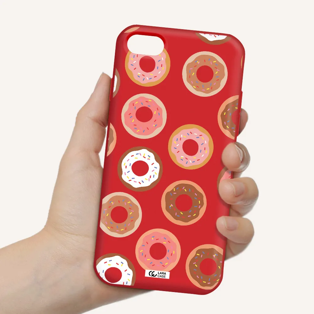 a pattern of donuts with sprinkles Apple iPhone 8 Silicone Imperial Red Case