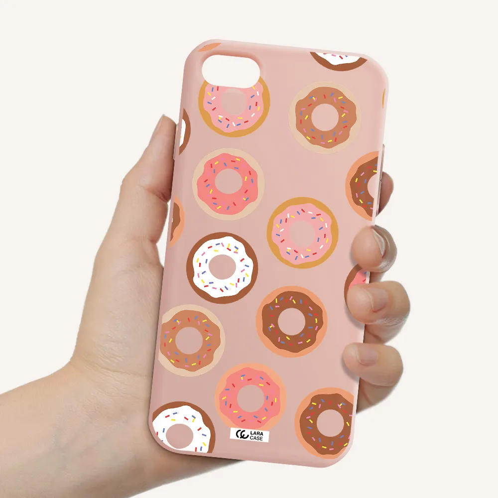 a pattern of donuts with sprinkles Apple iPhone 8 Silicone pastel pink Case