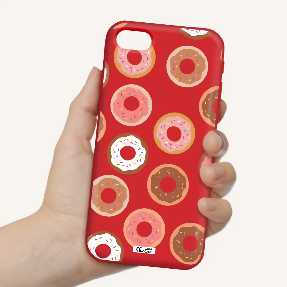 a pattern of donuts with sprinkles Apple iPhone se 2020 Silicone Imperial Red Case