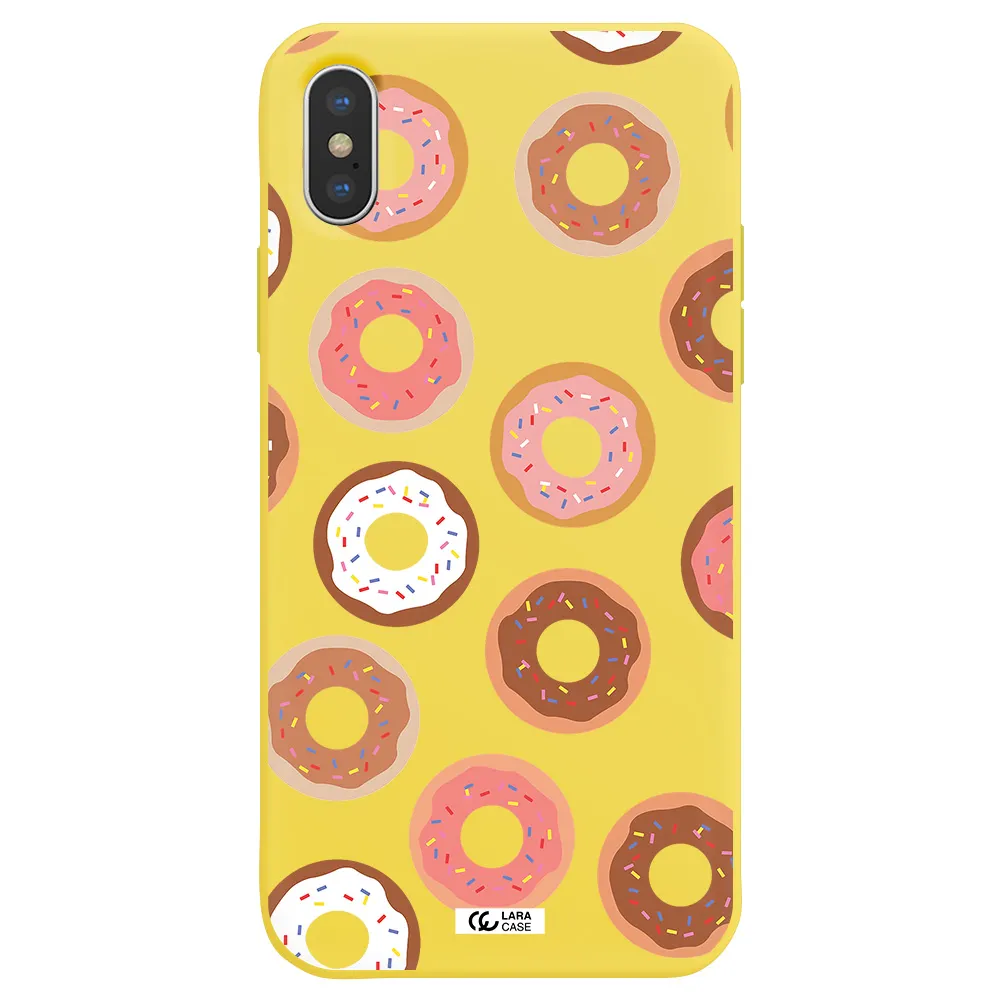 a pattern of donuts with sprinkles Apple iPhone X Silicone canary yellow Case