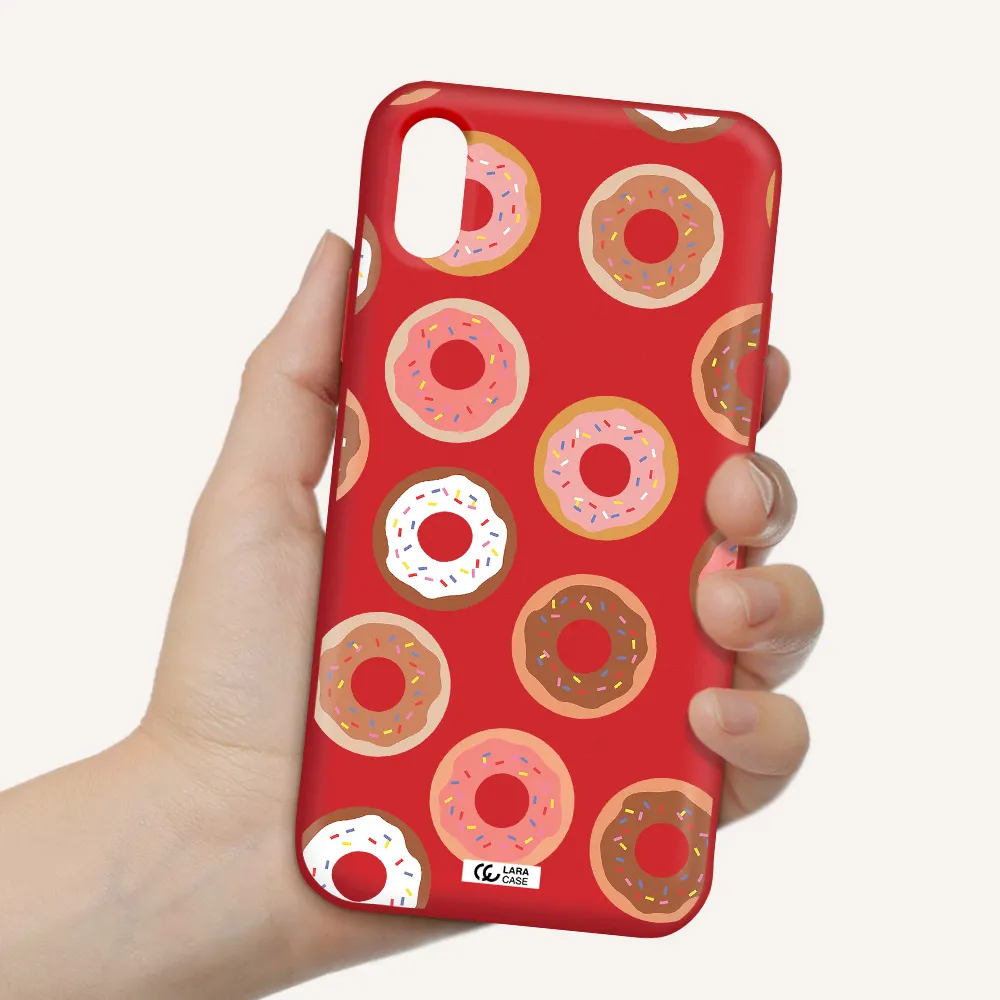 a pattern of donuts with sprinkles Apple iPhone X Silicone Imperial Red Case