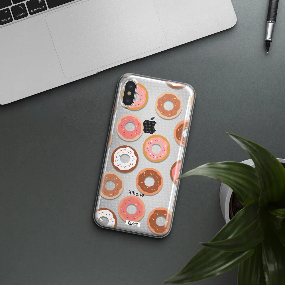 a pattern of donuts with sprinkles Apple iPhone XS Clear TPU Case