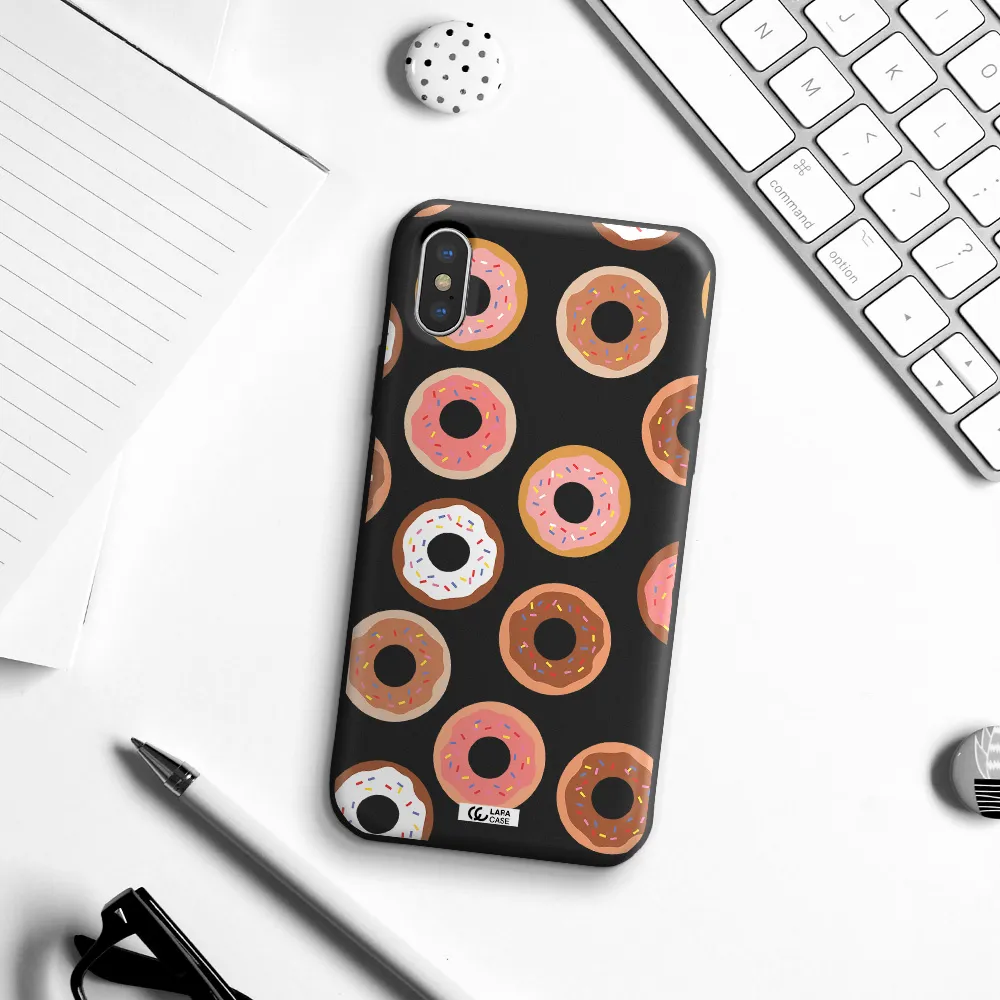 a pattern of donuts with sprinkles Apple iPhone XS Silicone black Case