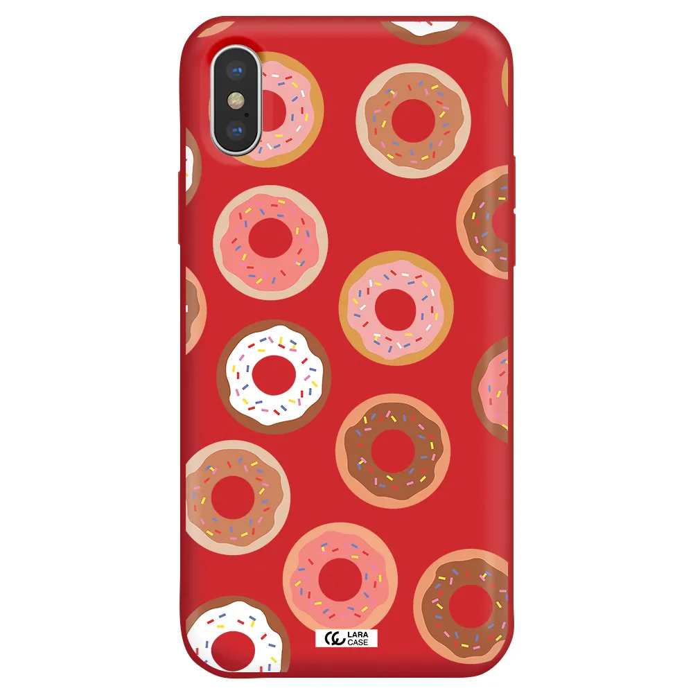a pattern of donuts with sprinkles Apple iPhone XS Silicone Imperial Red Case