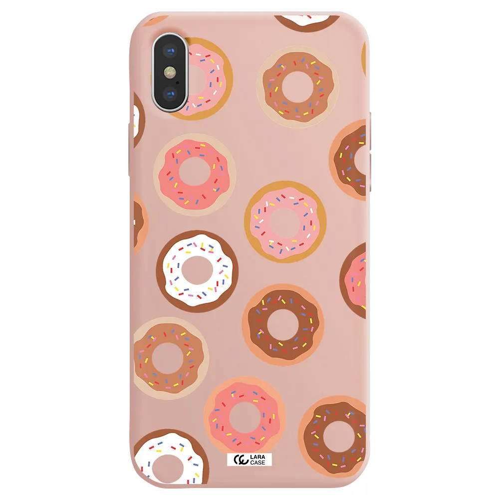 a pattern of donuts with sprinkles Apple iPhone XS Silicone pastel pink Case