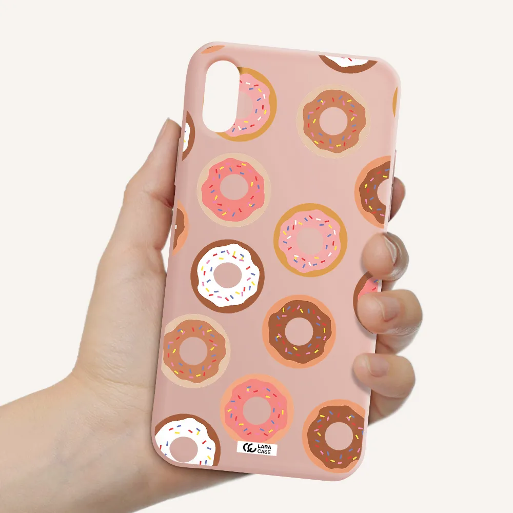 a pattern of donuts with sprinkles Apple iPhone XS Silicone pastel pink Case