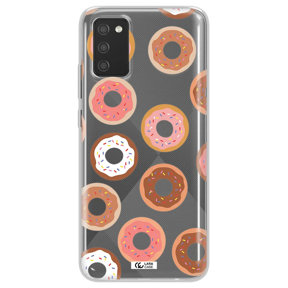 a pattern of donuts with sprinkles Samsung A02S Clear TPU Case
