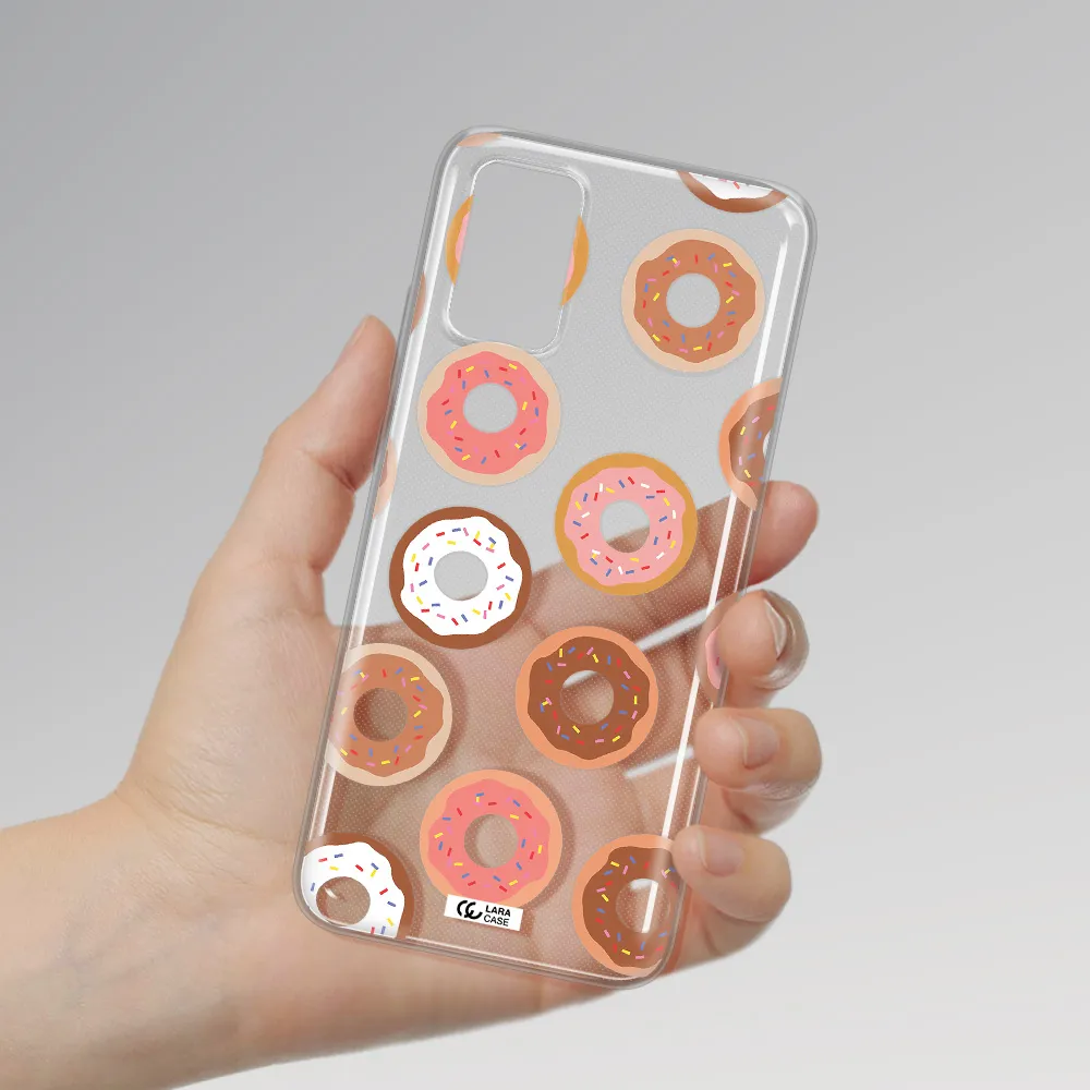 a pattern of donuts with sprinkles Samsung A02S Clear TPU Case