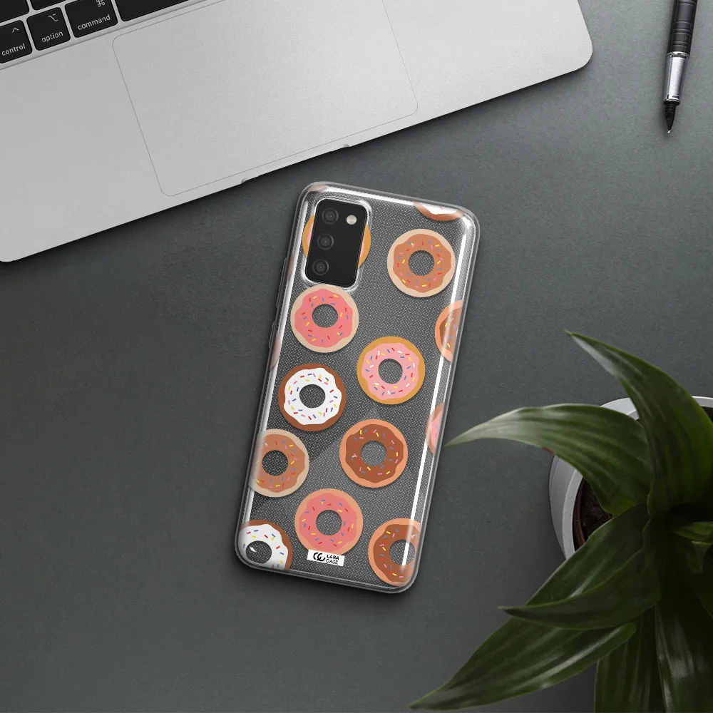 a pattern of donuts with sprinkles Samsung A02S Clear TPU Case