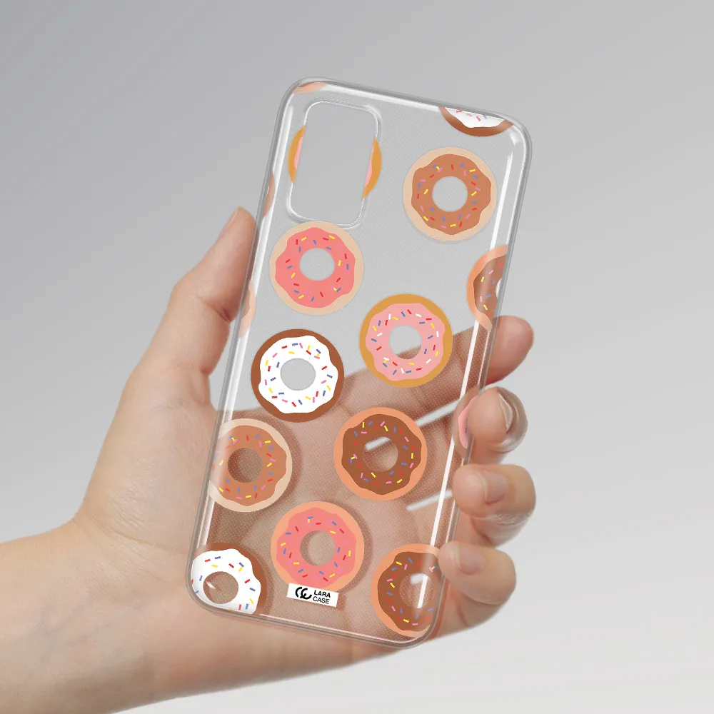 a pattern of donuts with sprinkles Samsung A03S Clear TPU Case