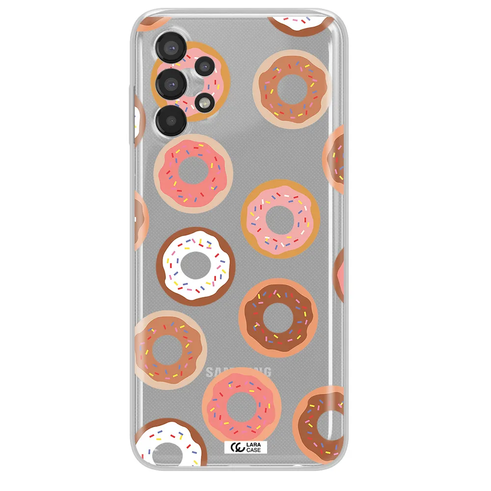 a pattern of donuts with sprinkles Samsung A13 Clear TPU Case