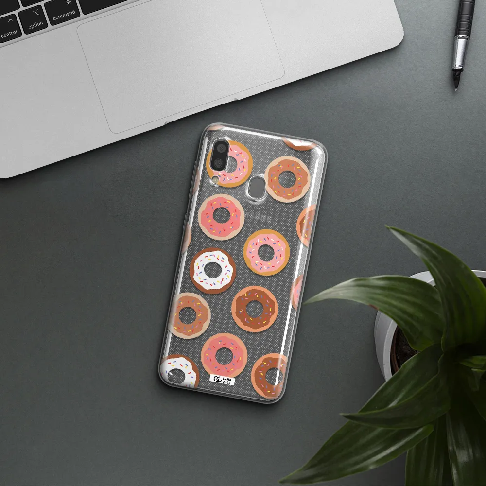 a pattern of donuts with sprinkles Samsung A20 Clear TPU Case