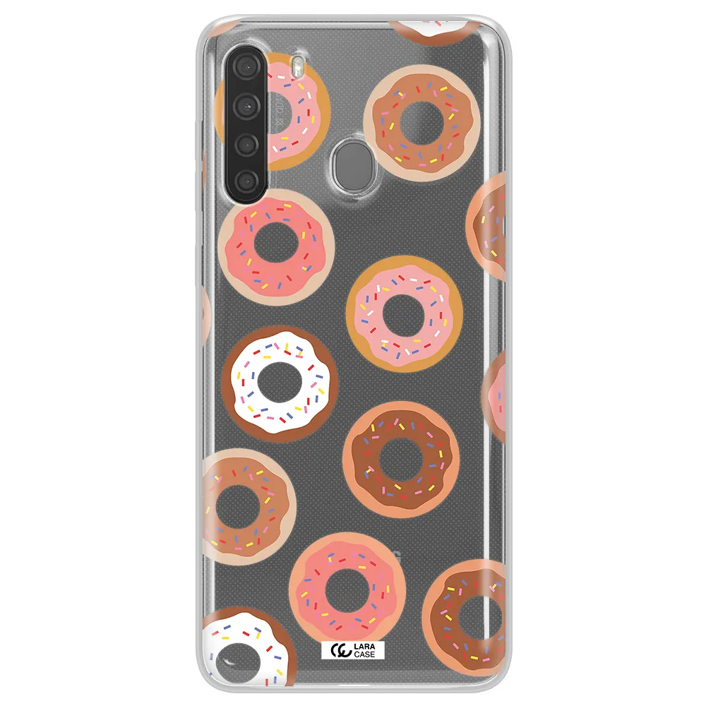 a pattern of donuts with sprinkles Samsung A21 Clear TPU Case