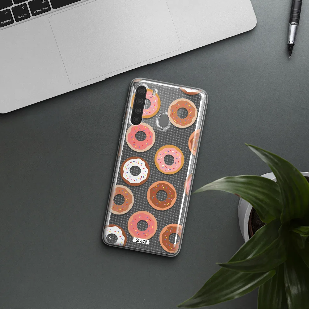 a pattern of donuts with sprinkles Samsung A21 Clear TPU Case