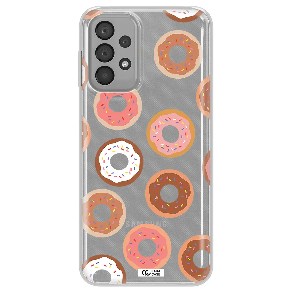 a pattern of donuts with sprinkles Samsung A23 Clear TPU Case