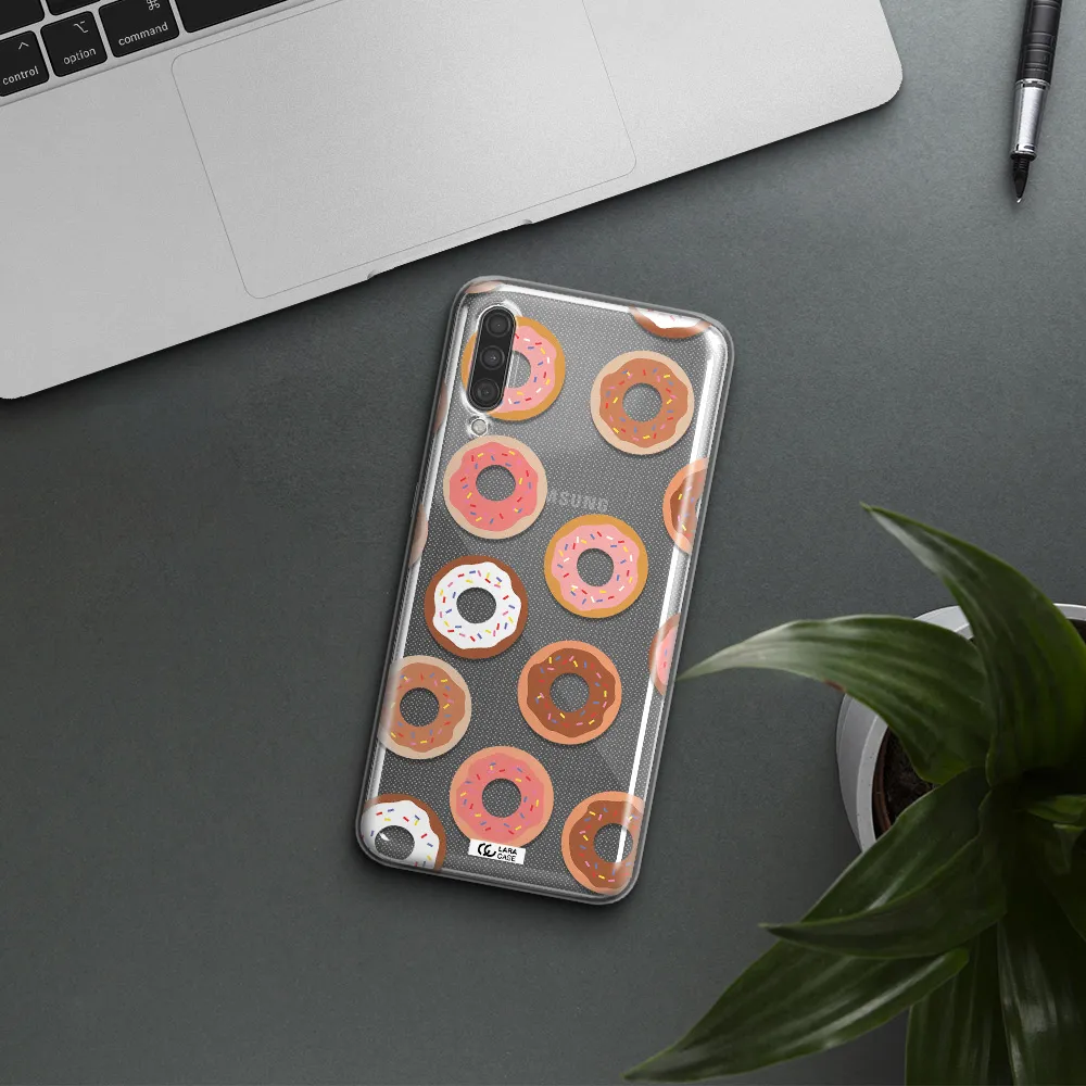 a pattern of donuts with sprinkles Samsung A30S Clear TPU Case