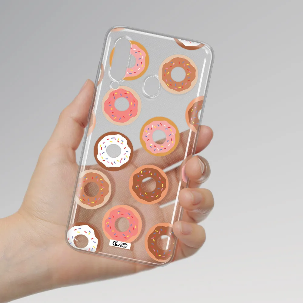 a pattern of donuts with sprinkles Samsung A60 Clear TPU Case