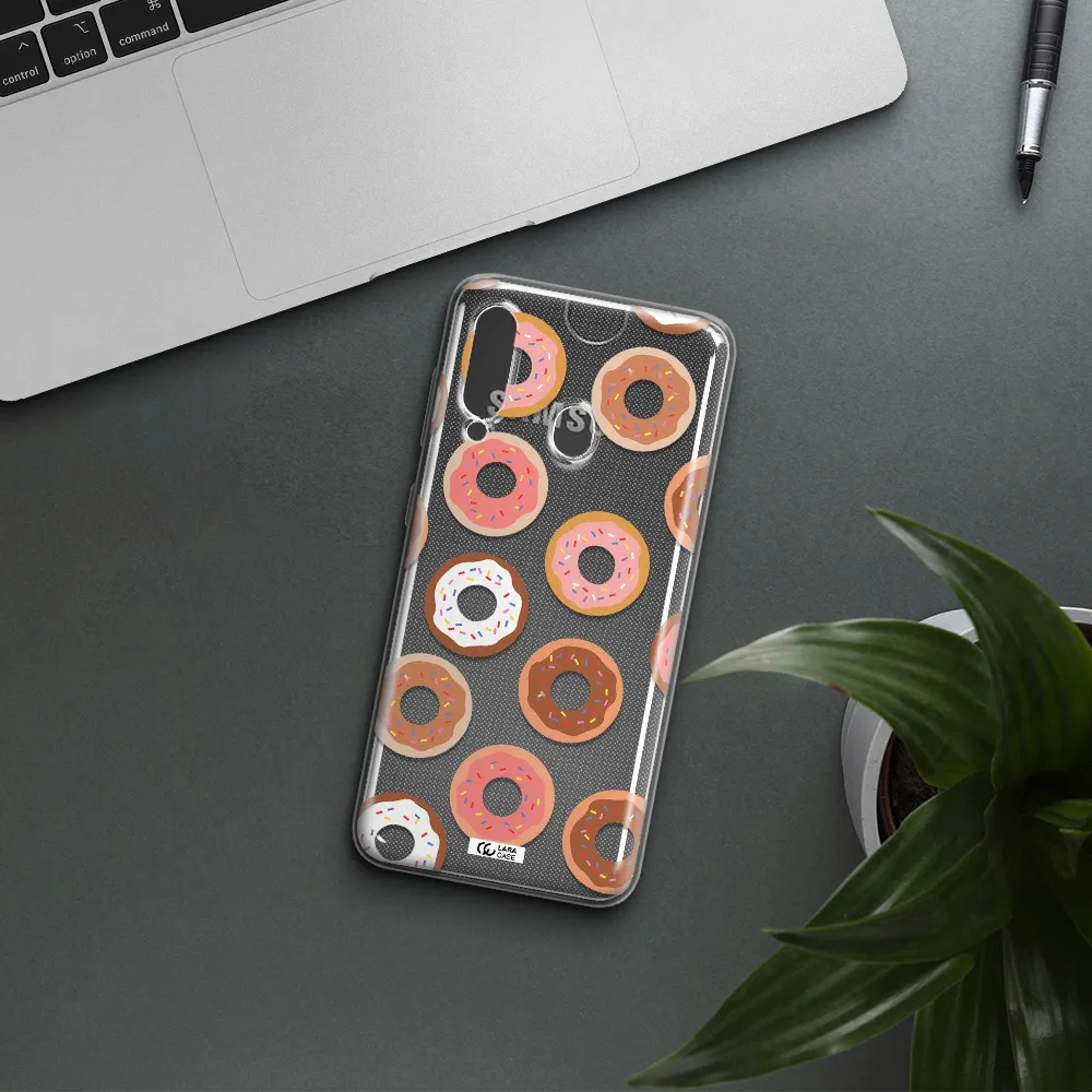 a pattern of donuts with sprinkles Samsung A60 Clear TPU Case