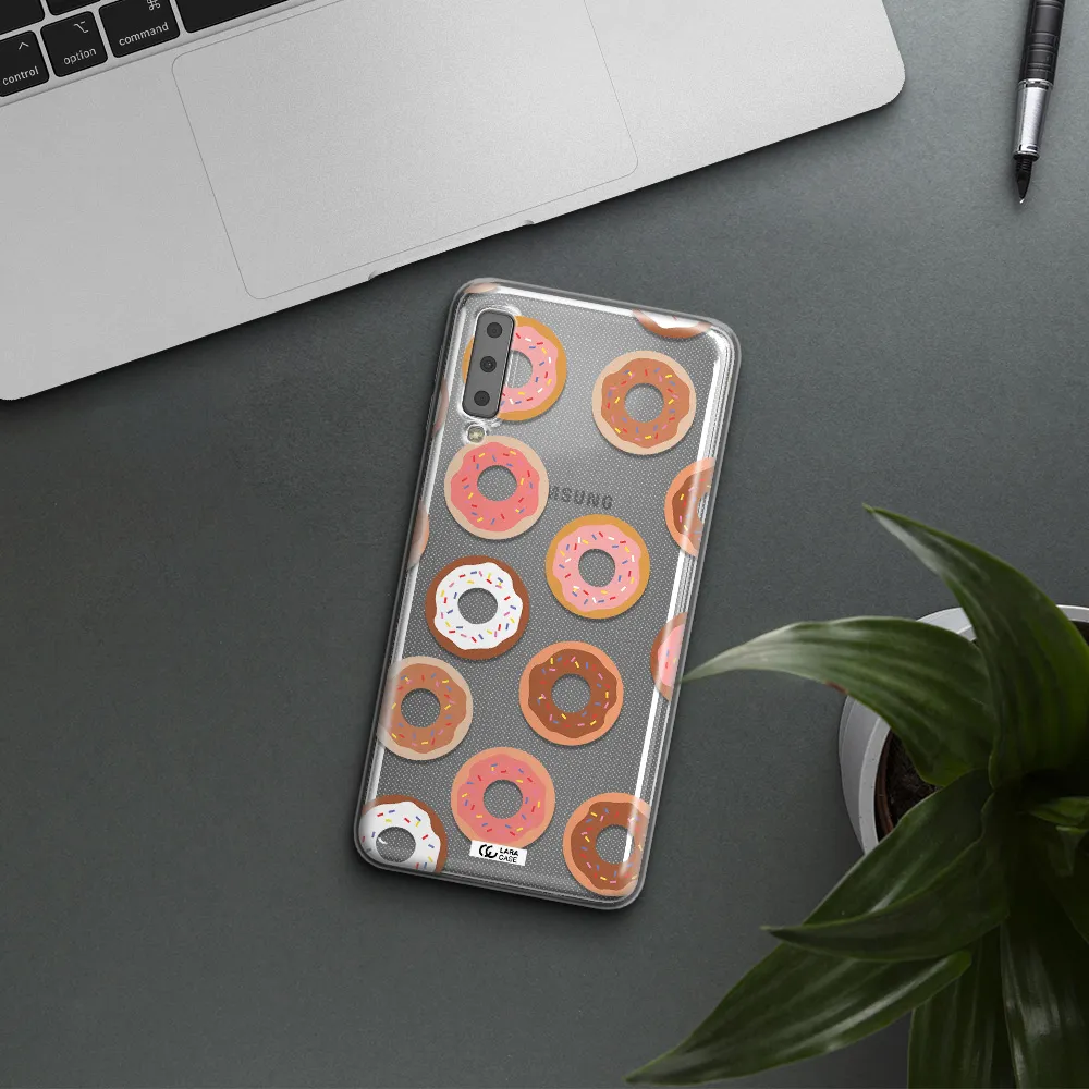 a pattern of donuts with sprinkles Samsung A7 2018 Clear TPU Case