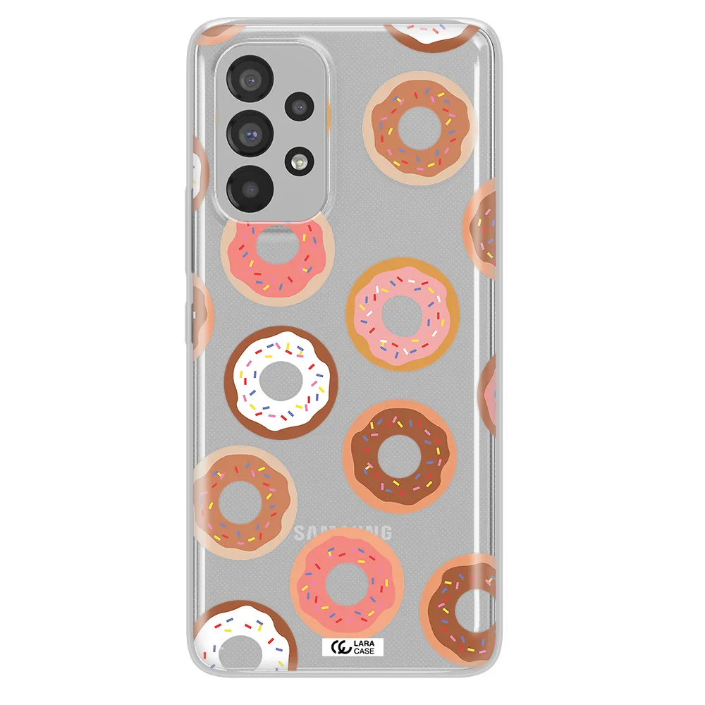 a pattern of donuts with sprinkles Samsung A73 Clear TPU Case