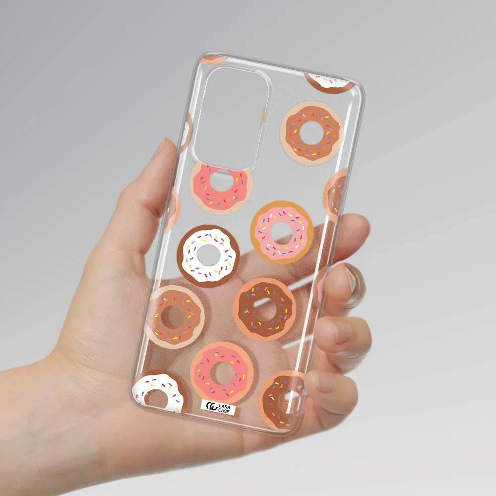 a pattern of donuts with sprinkles Samsung A73 Clear TPU Case