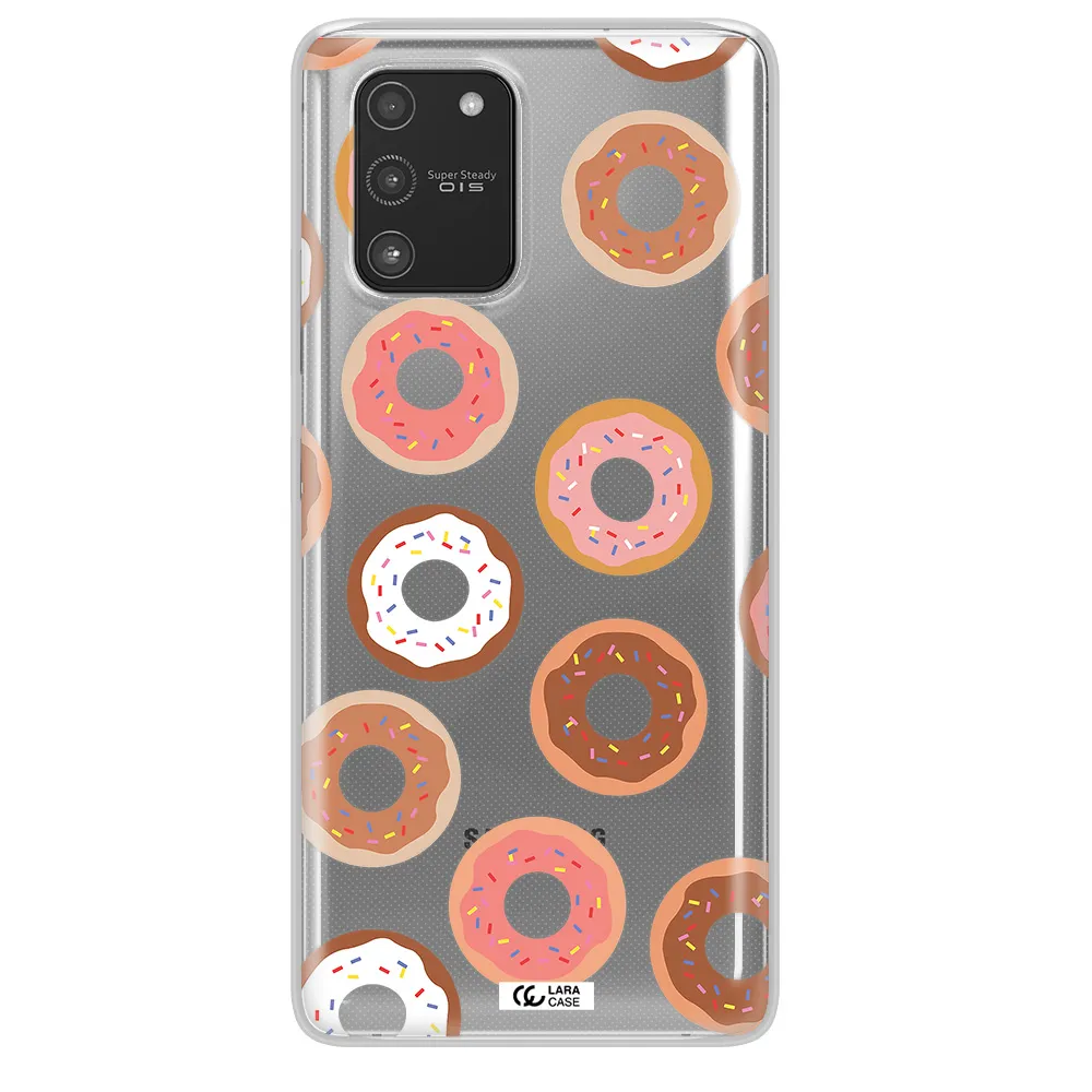 a pattern of donuts with sprinkles Samsung A91 Clear TPU Case
