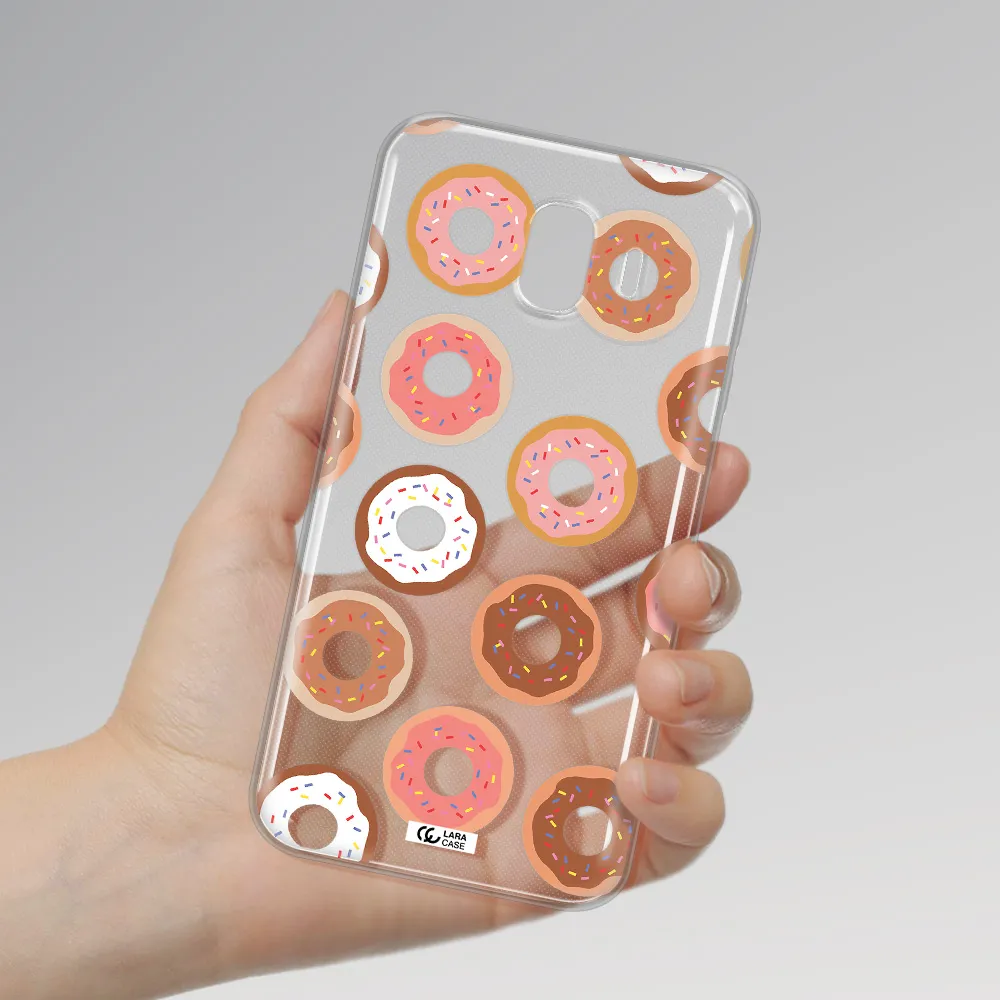 a pattern of donuts with sprinkles Samsung J4 Clear TPU Case