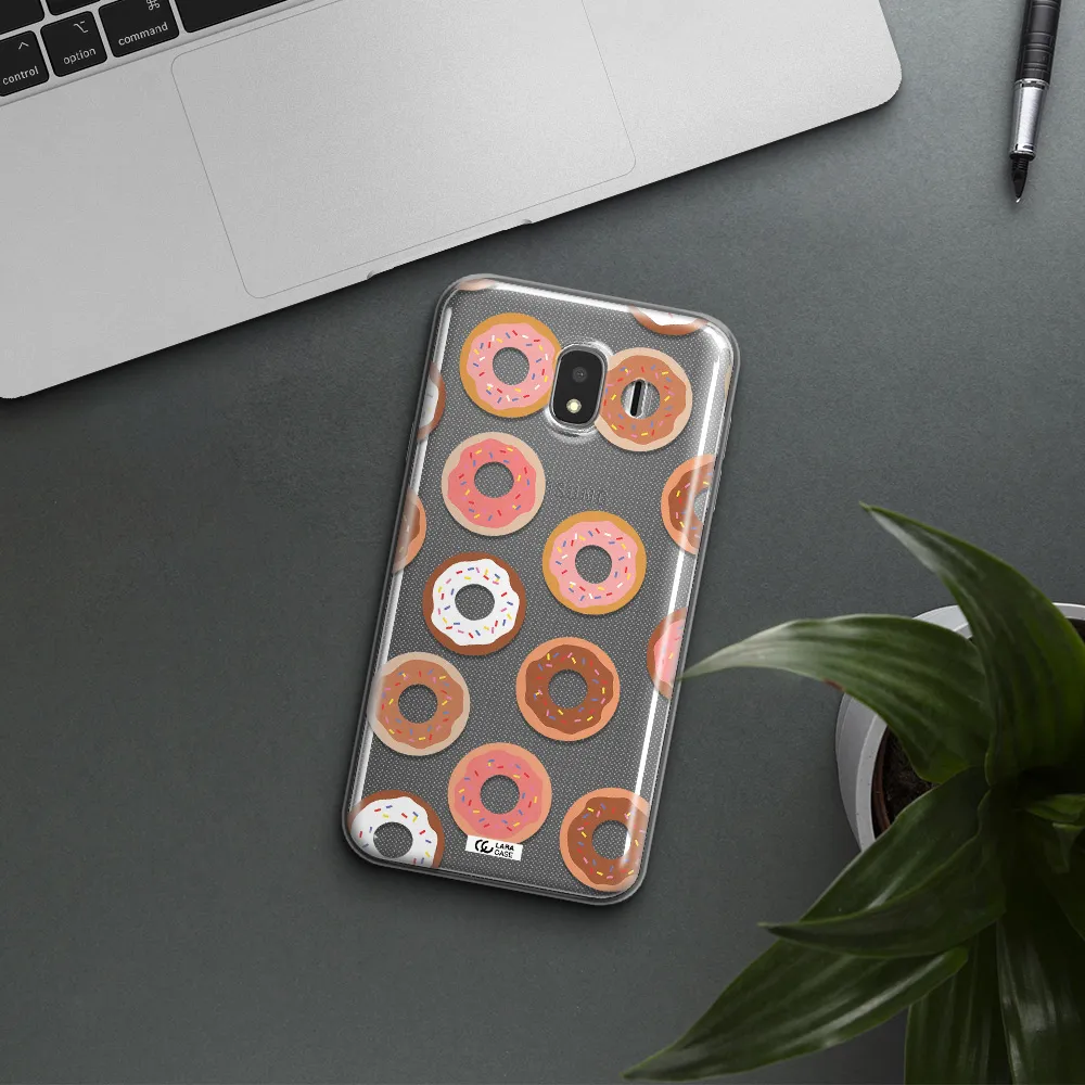 a pattern of donuts with sprinkles Samsung J4 Clear TPU Case