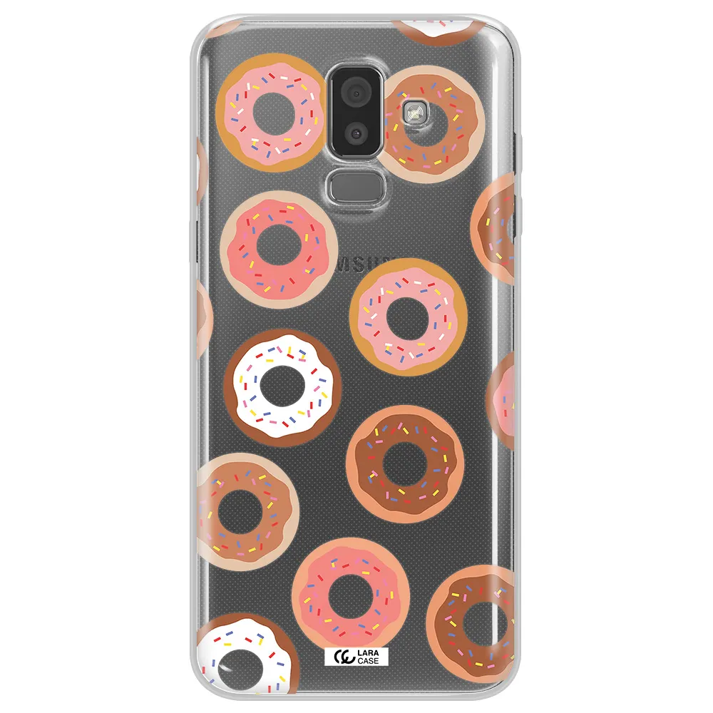 a pattern of donuts with sprinkles Samsung J8 Clear TPU Case