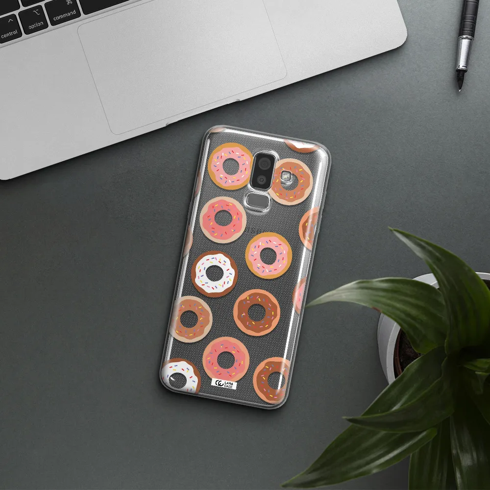 a pattern of donuts with sprinkles Samsung J8 Clear TPU Case