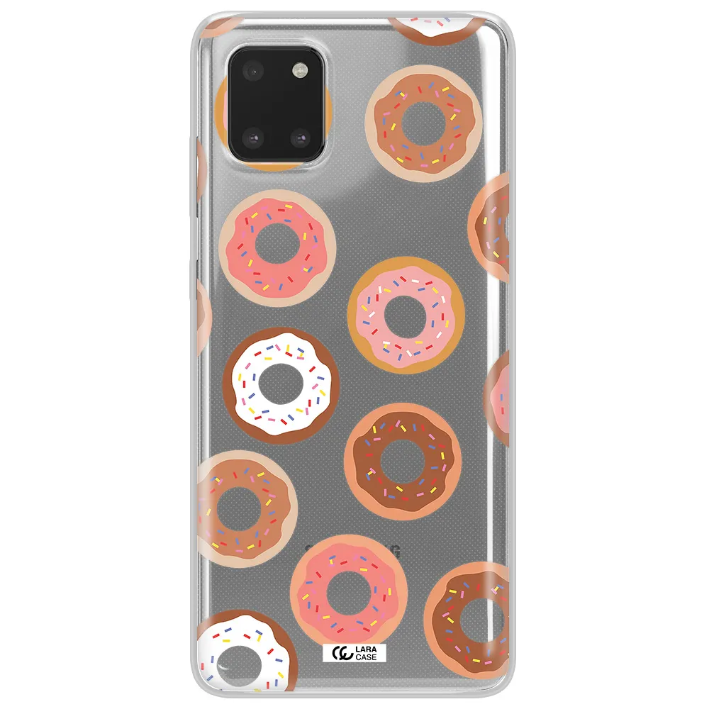 a pattern of donuts with sprinkles Samsung Note 10 Lite Clear TPU Case