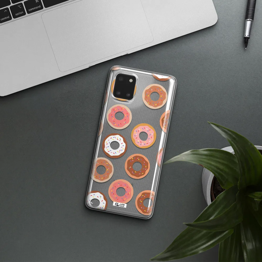 a pattern of donuts with sprinkles Samsung Note 10 Lite Clear TPU Case