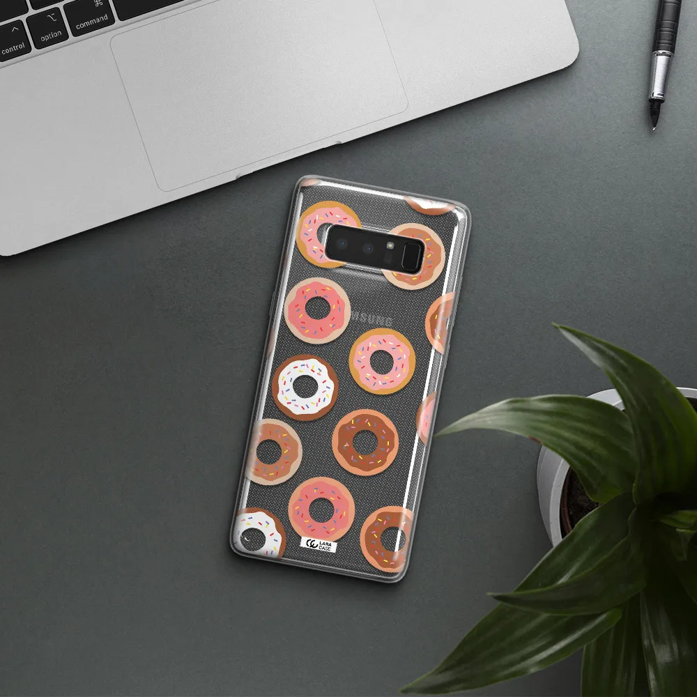 a pattern of donuts with sprinkles Samsung Note 8 Clear TPU Case