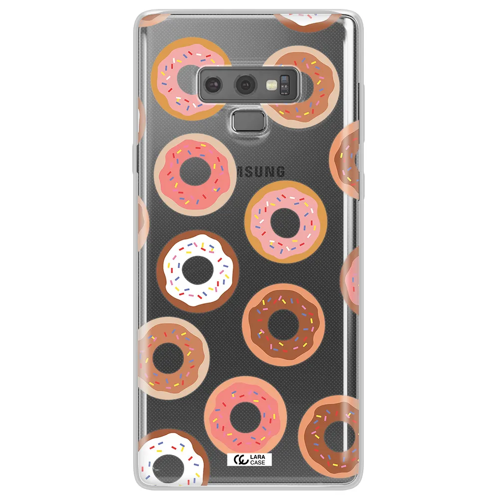 a pattern of donuts with sprinkles Samsung Note 9 Clear TPU Case