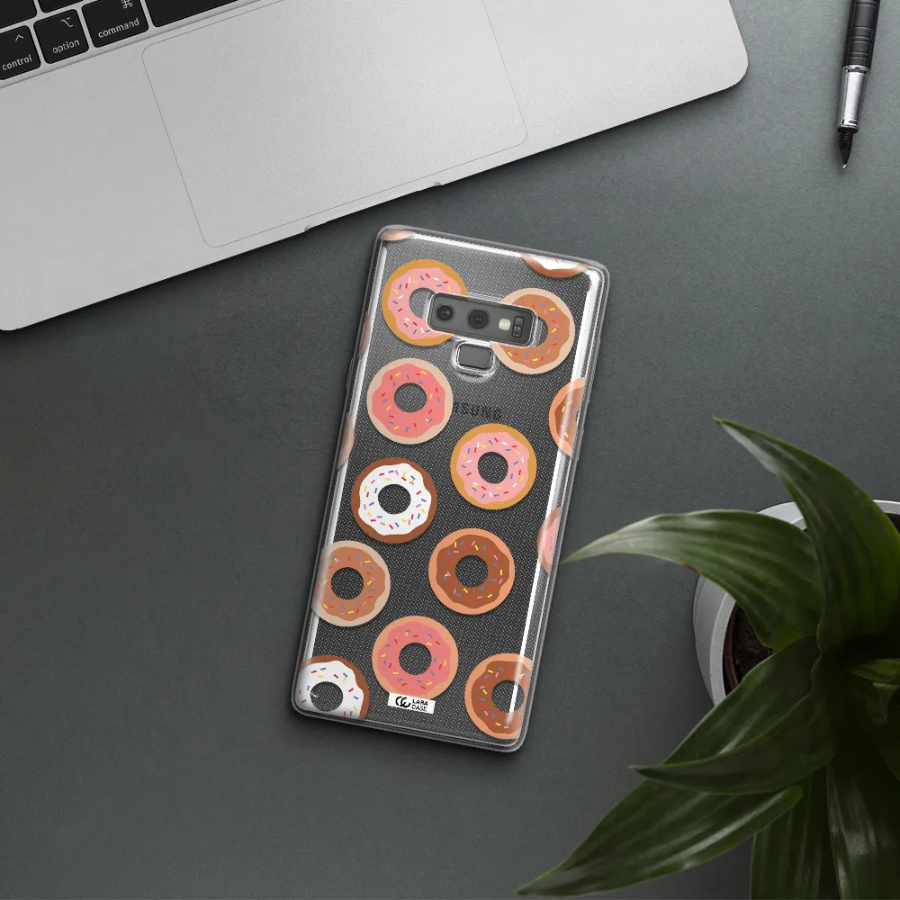 a pattern of donuts with sprinkles Samsung Note 9 Clear TPU Case