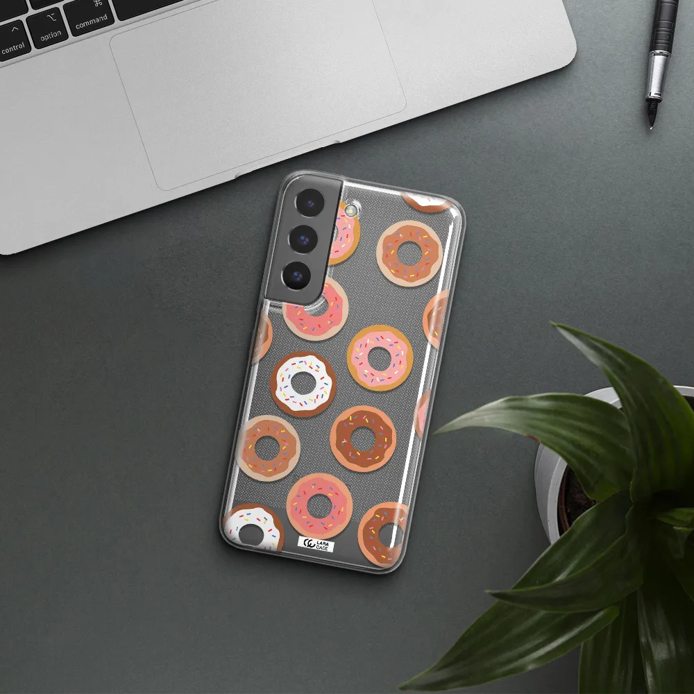 a pattern of donuts with sprinkles Samsung S 22 Plus Clear TPU Case