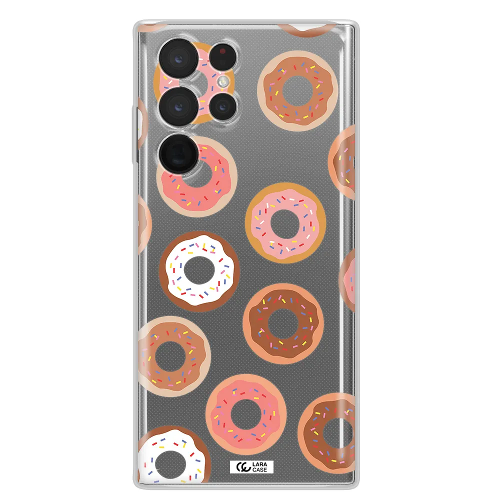 a pattern of donuts with sprinkles Samsung S 22 Ultra Clear TPU Case