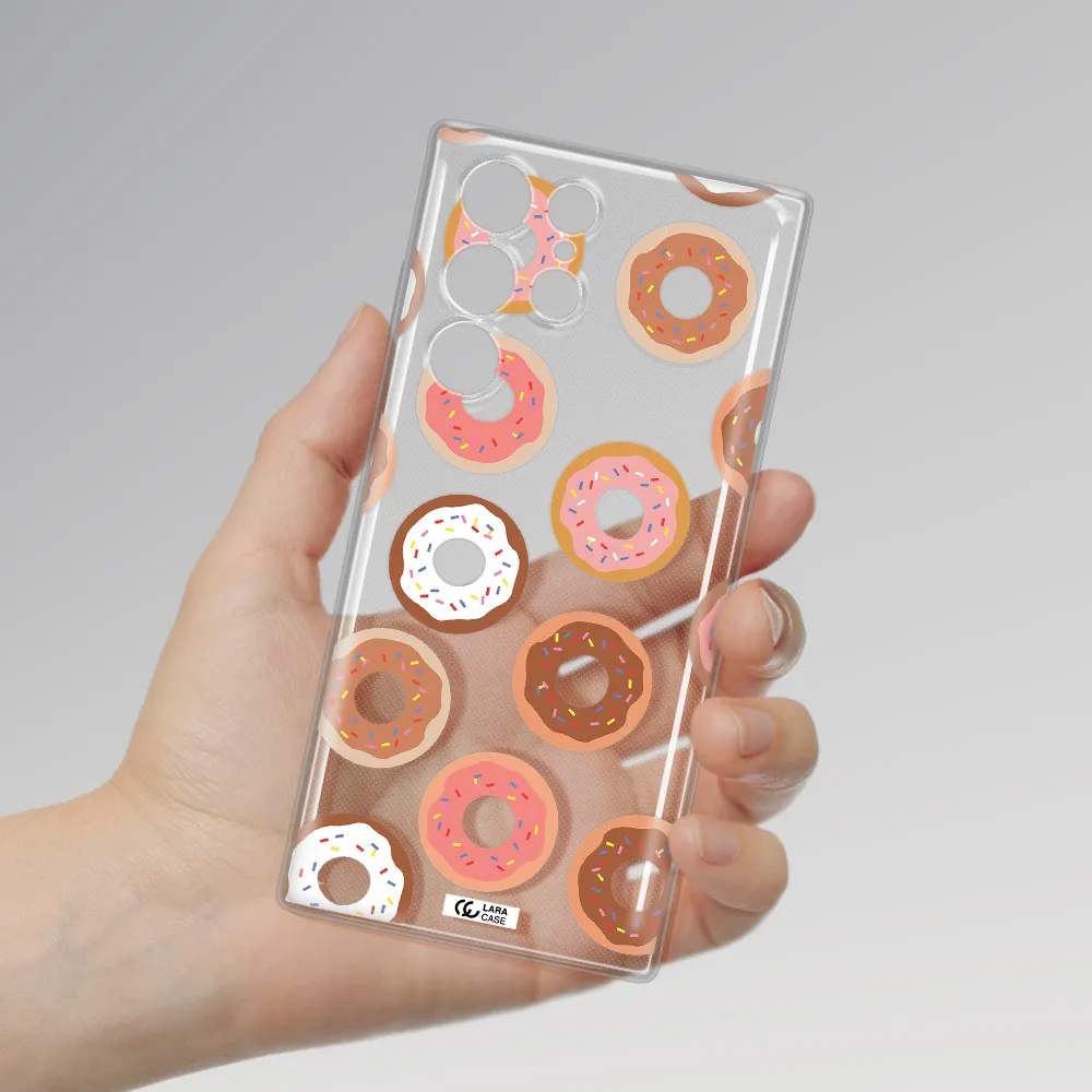 a pattern of donuts with sprinkles Samsung S 22 Ultra Clear TPU Case