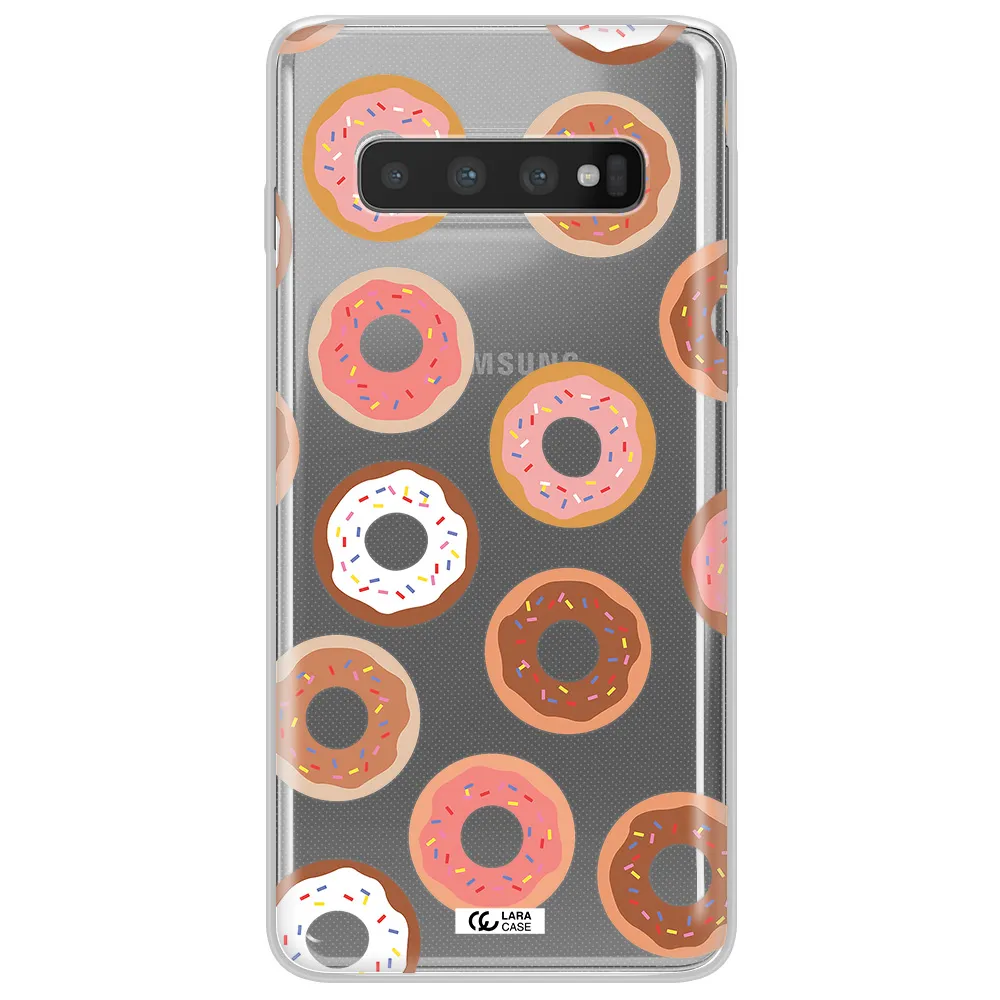 a pattern of donuts with sprinkles Samsung S10 Clear TPU Case