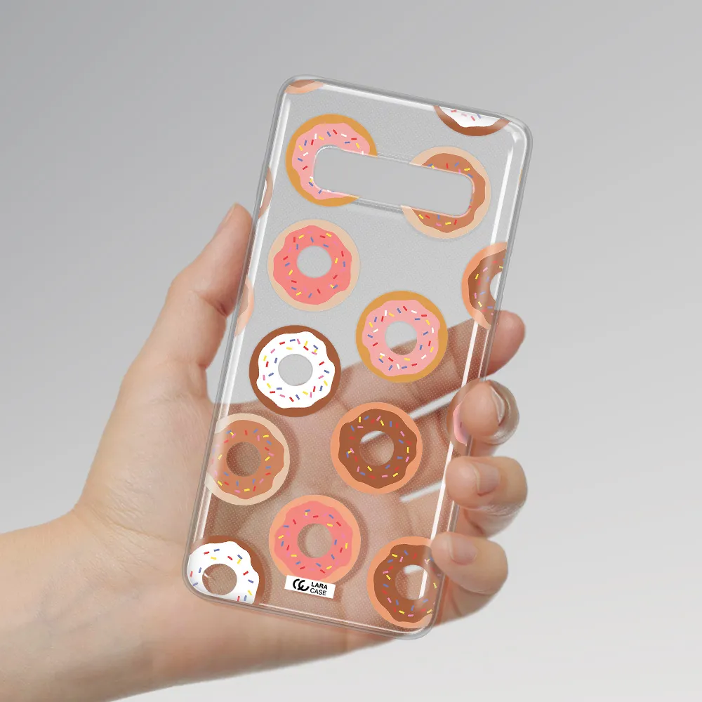 a pattern of donuts with sprinkles Samsung S10 Clear TPU Case