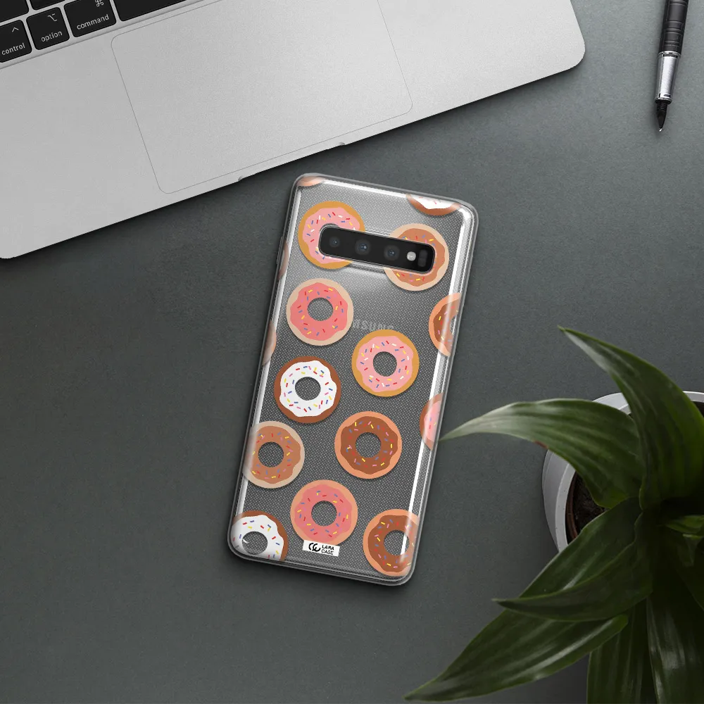 a pattern of donuts with sprinkles Samsung S10 Clear TPU Case