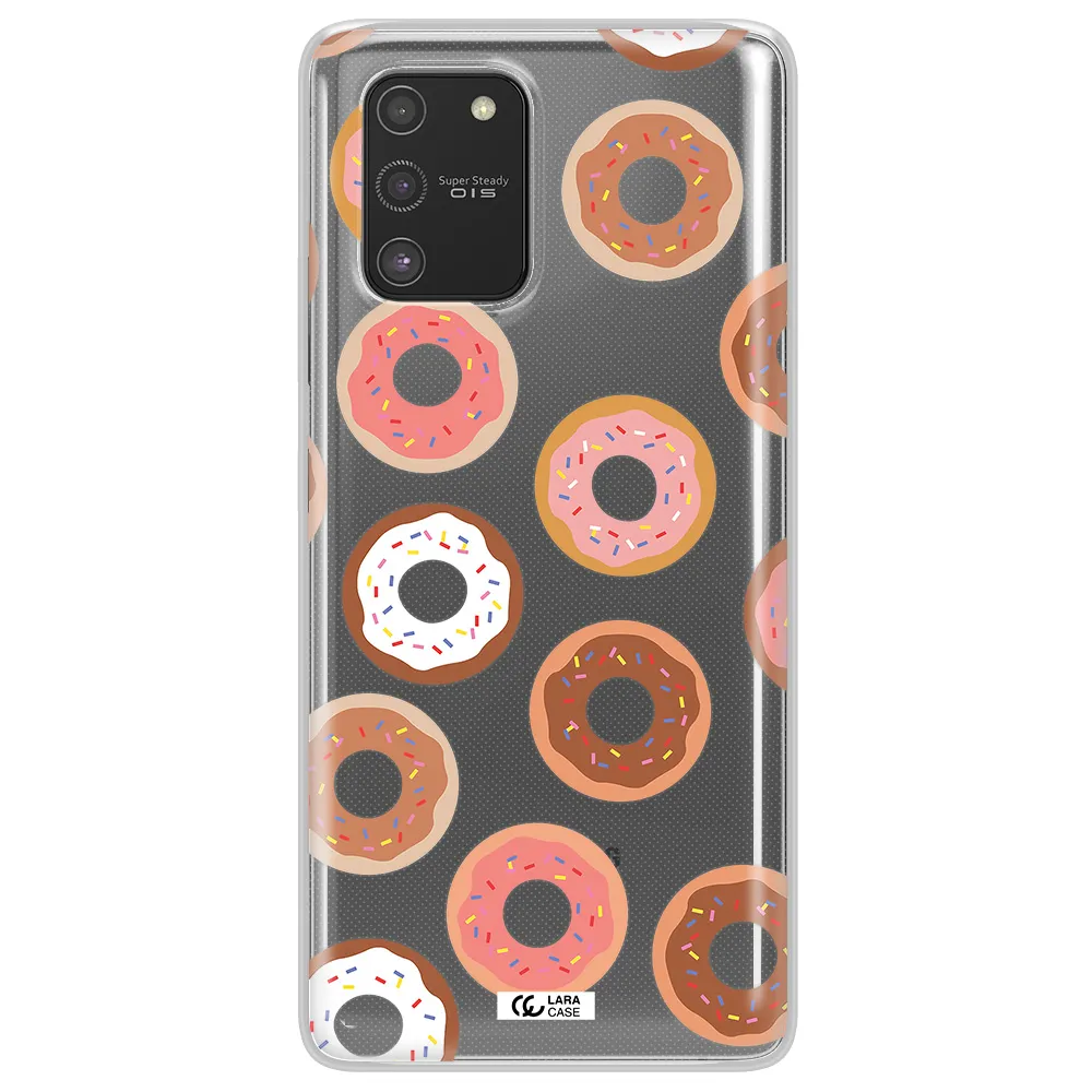a pattern of donuts with sprinkles Samsung S10 Lite Clear TPU Case