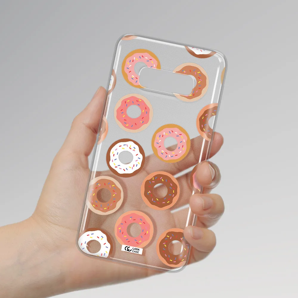a pattern of donuts with sprinkles Samsung S10e Clear TPU Case