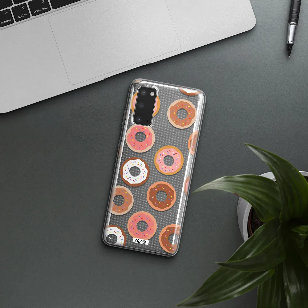 a pattern of donuts with sprinkles Samsung S20 Clear TPU Case