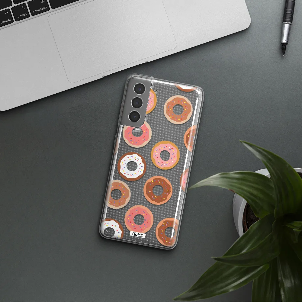 a pattern of donuts with sprinkles Samsung S21 Plus Clear TPU Case